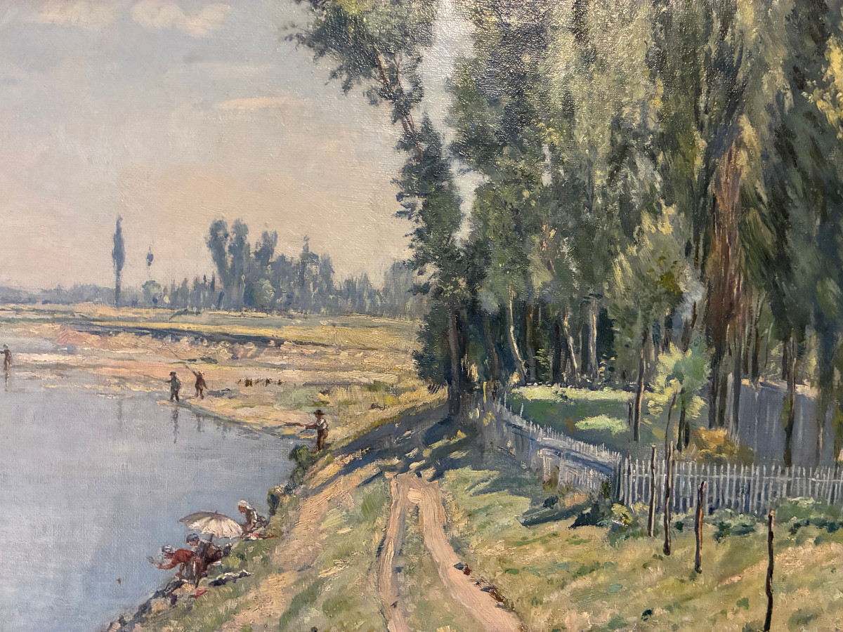 Bord de rivière animé. Théodore Houzon. (1829-1914).-photo-4