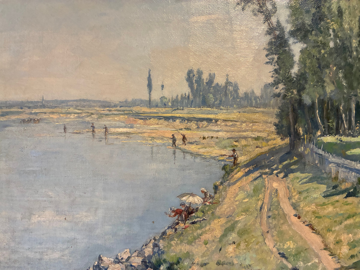 Bord de rivière animé. Théodore Houzon. (1829-1914).-photo-5