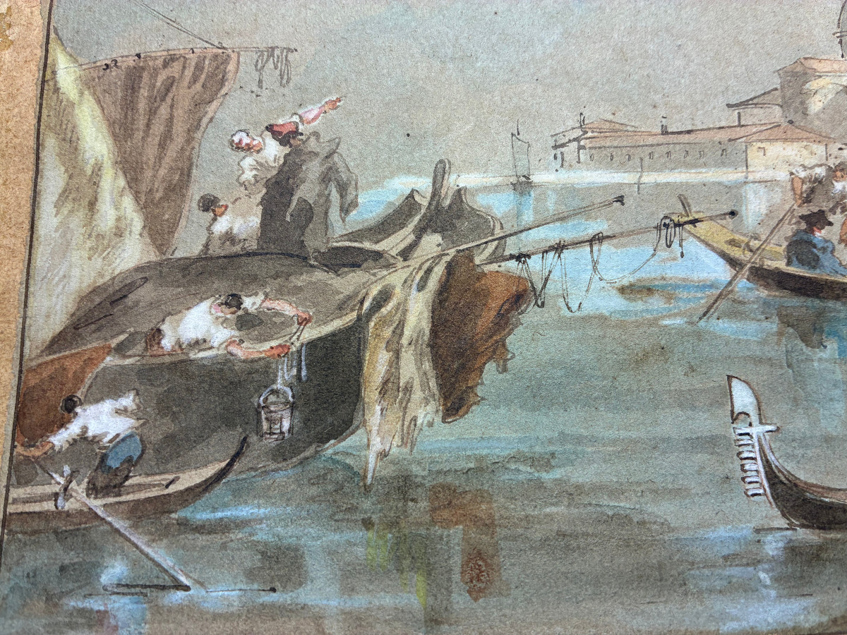 19th Century Gouache. Venetian Caprice. Follower Of Francesco Guardi.-photo-4