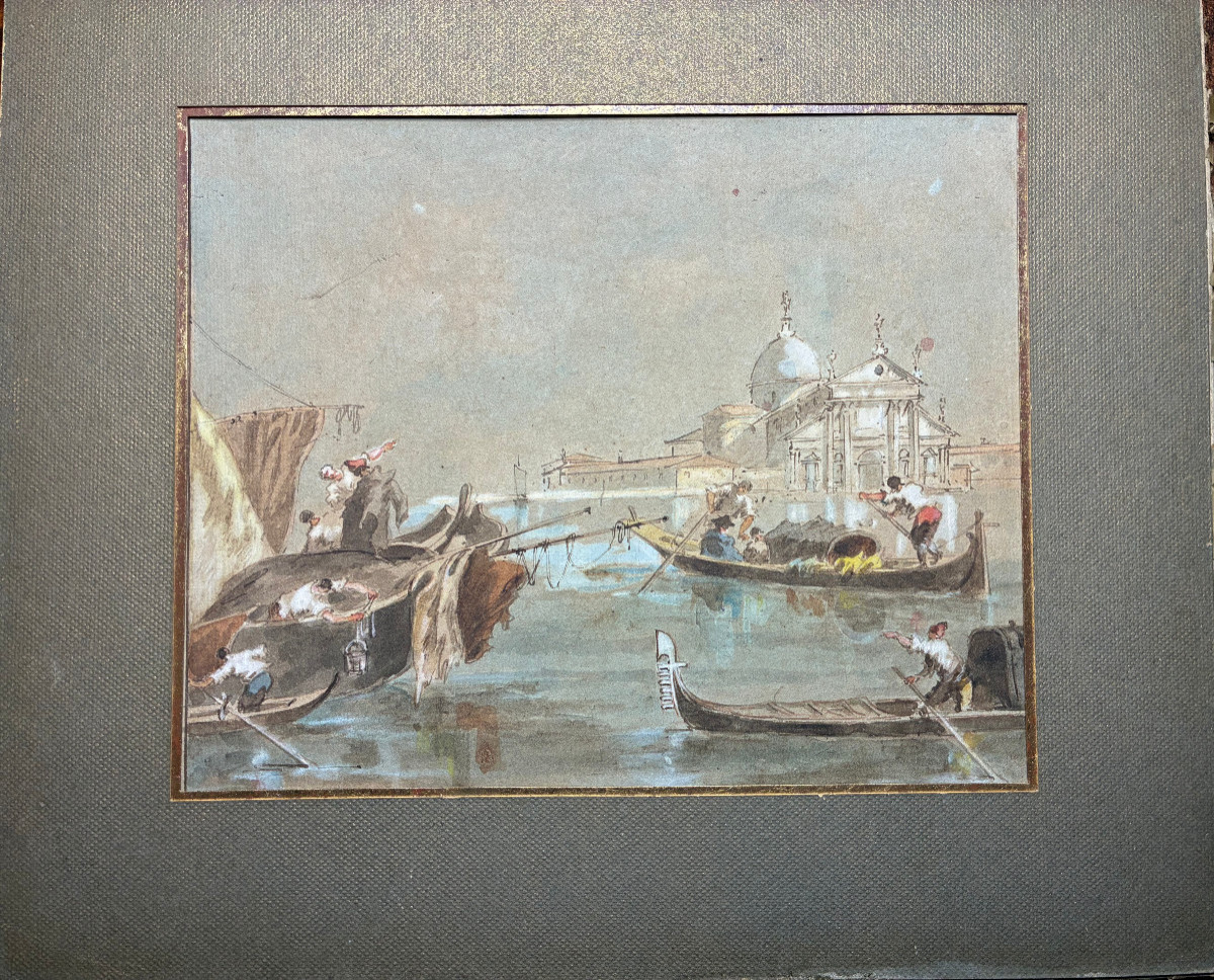 19th Century Gouache. Venetian Caprice. Follower Of Francesco Guardi.-photo-1