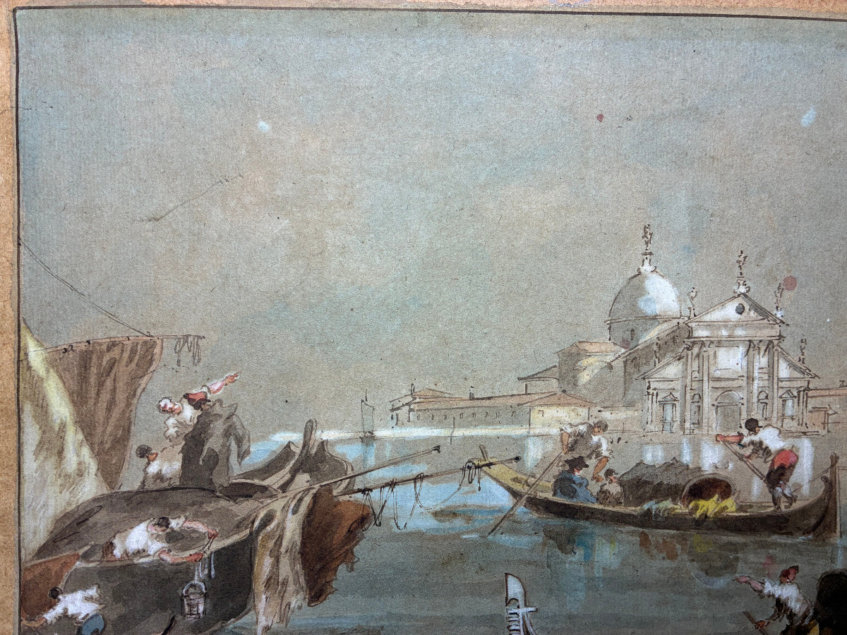 19th Century Gouache. Venetian Caprice. Follower Of Francesco Guardi.-photo-2
