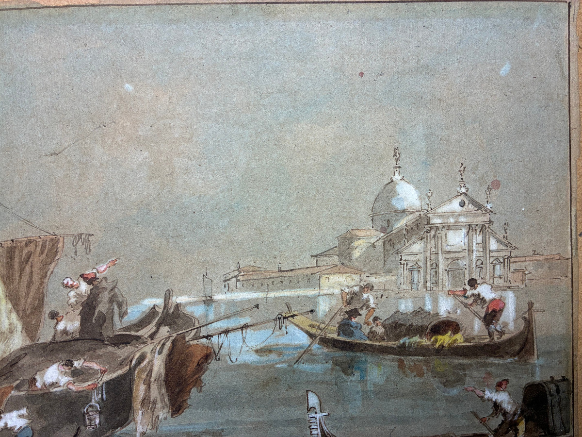 19th Century Gouache. Venetian Caprice. Follower Of Francesco Guardi.-photo-3
