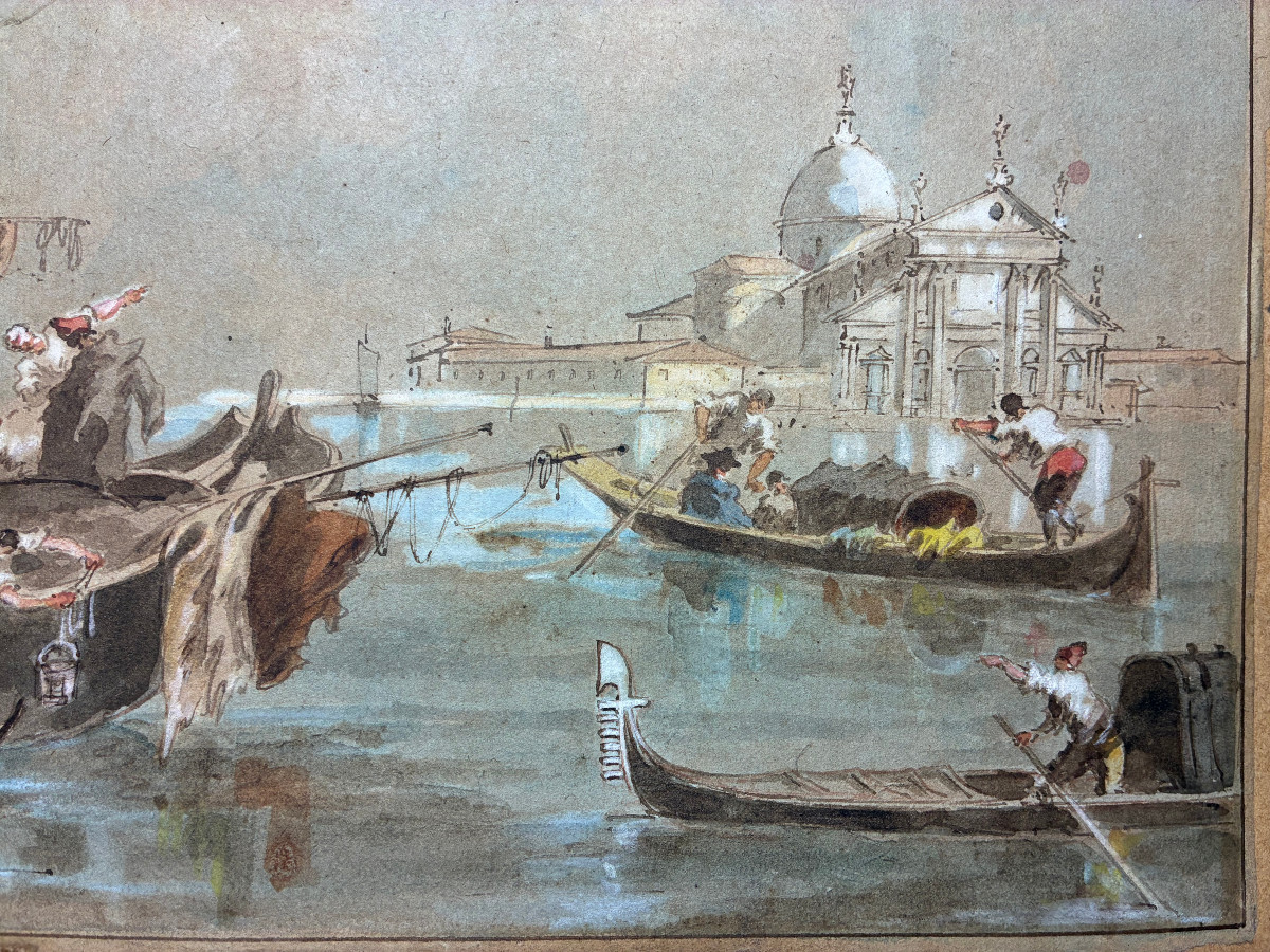 19th Century Gouache. Venetian Caprice. Follower Of Francesco Guardi.-photo-4