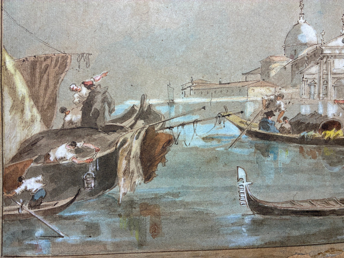 19th Century Gouache. Venetian Caprice. Follower Of Francesco Guardi.-photo-5