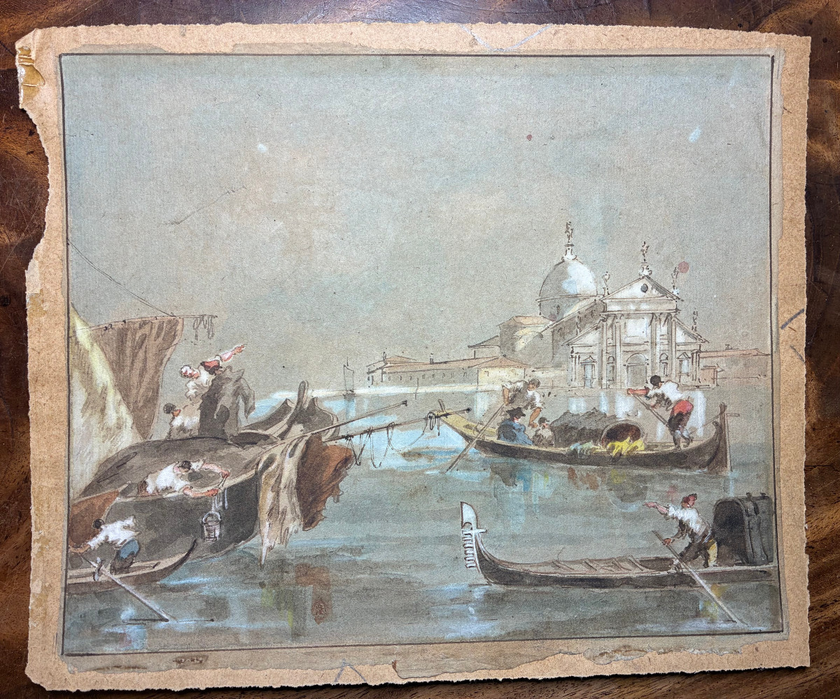 19th Century Gouache. Venetian Caprice. Follower Of Francesco Guardi.-photo-6