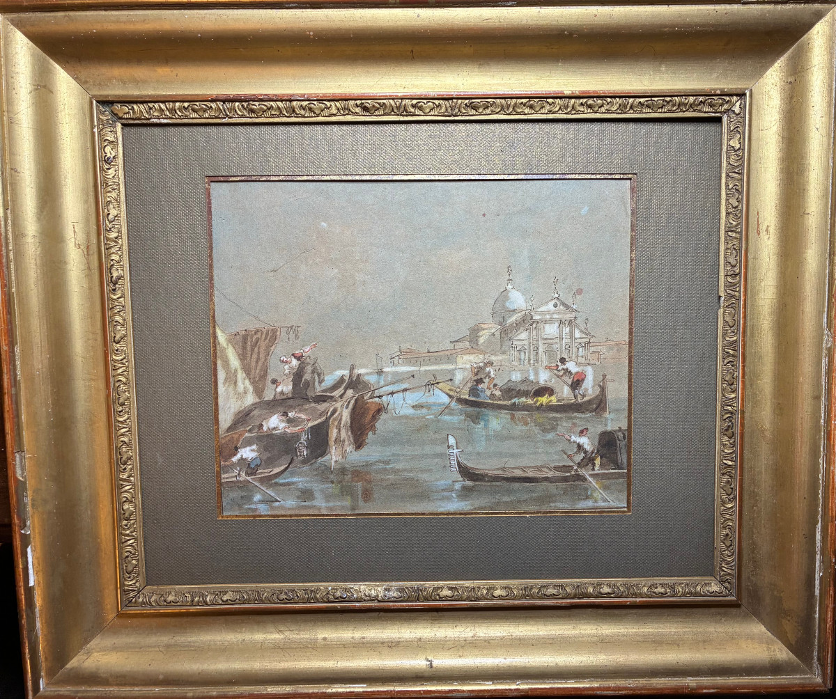 19th Century Gouache. Venetian Caprice. Follower Of Francesco Guardi.-photo-7