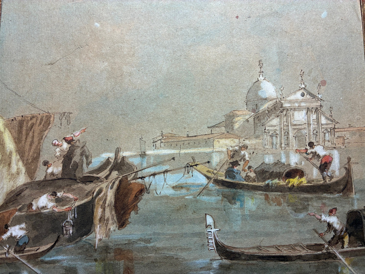 19th Century Gouache. Venetian Caprice. Follower Of Francesco Guardi.