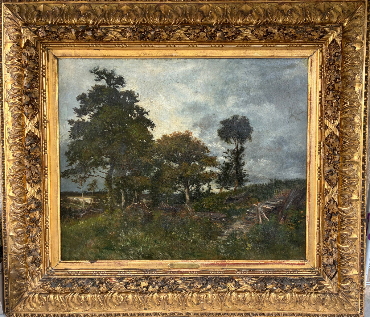 Paysage XIXème. Huile sur toile. Ecole de Barbizon.-photo-2
