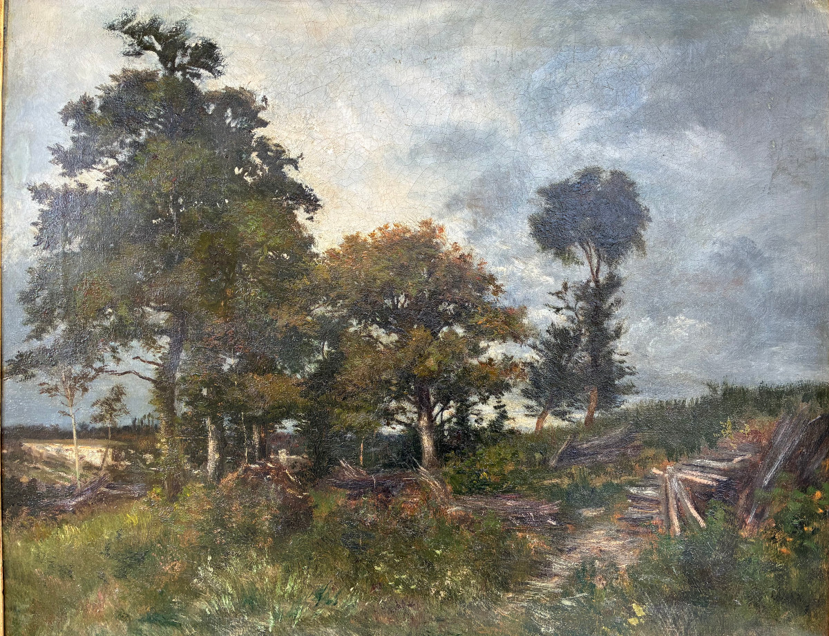 Paysage XIXème. Huile sur toile. Ecole de Barbizon.-photo-3