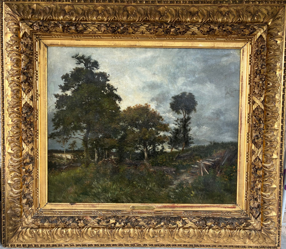 Paysage XIXème. Huile sur toile. Ecole de Barbizon.