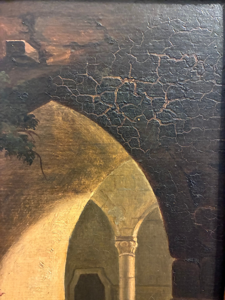 Scène Troubadour XIXème Siècle . Huile sur carton .-photo-4