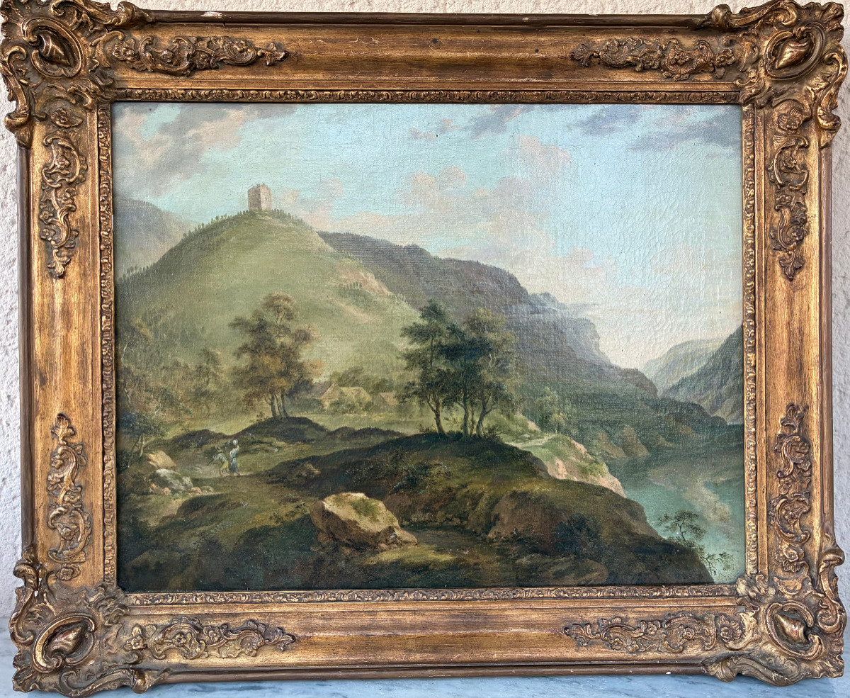 Paysage animé XVIIIème Siècle. Attribué à Johann Balthazar BULLINGER I. Ecole Suisse.-photo-8