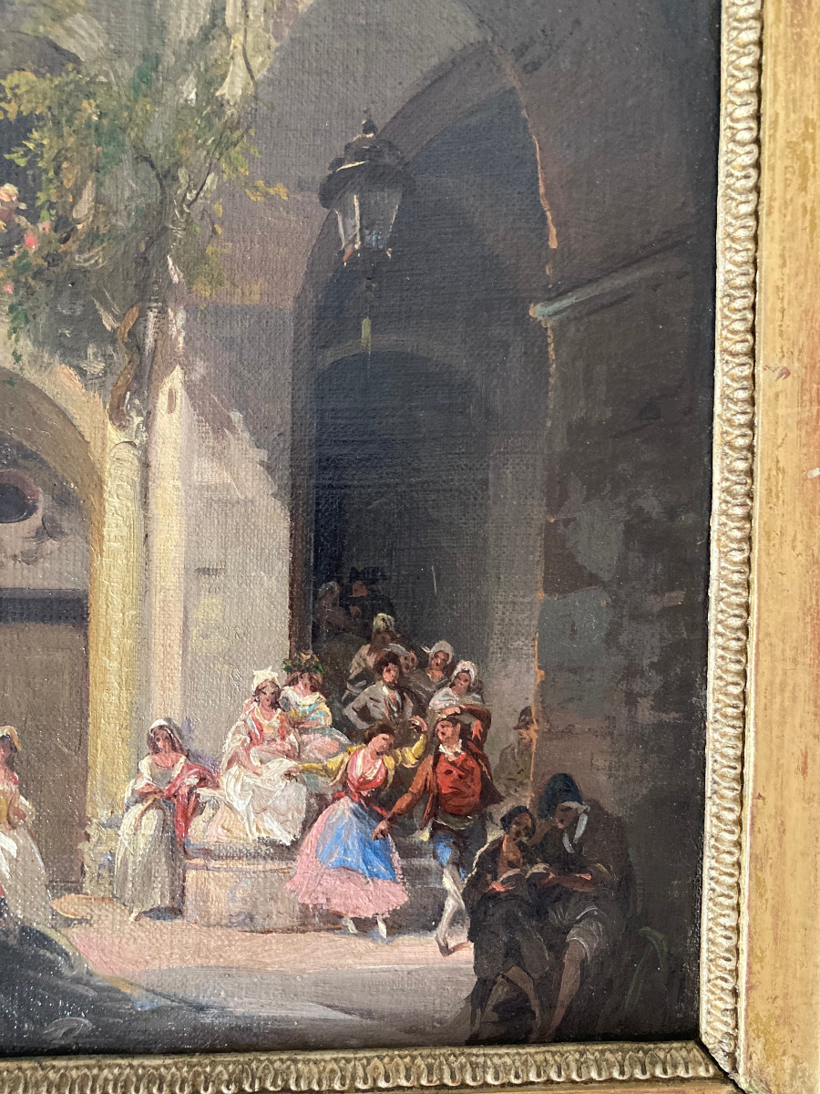 Neapolitan School, Early 19th Century. Dancers And Musicians In A Palace. Unsigned.-photo-3