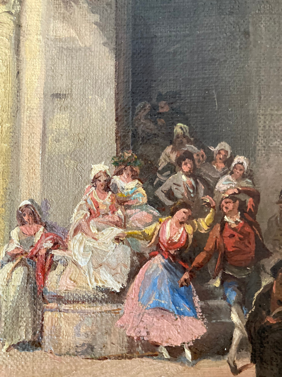 Neapolitan School, Early 19th Century. Dancers And Musicians In A Palace. Unsigned.-photo-3