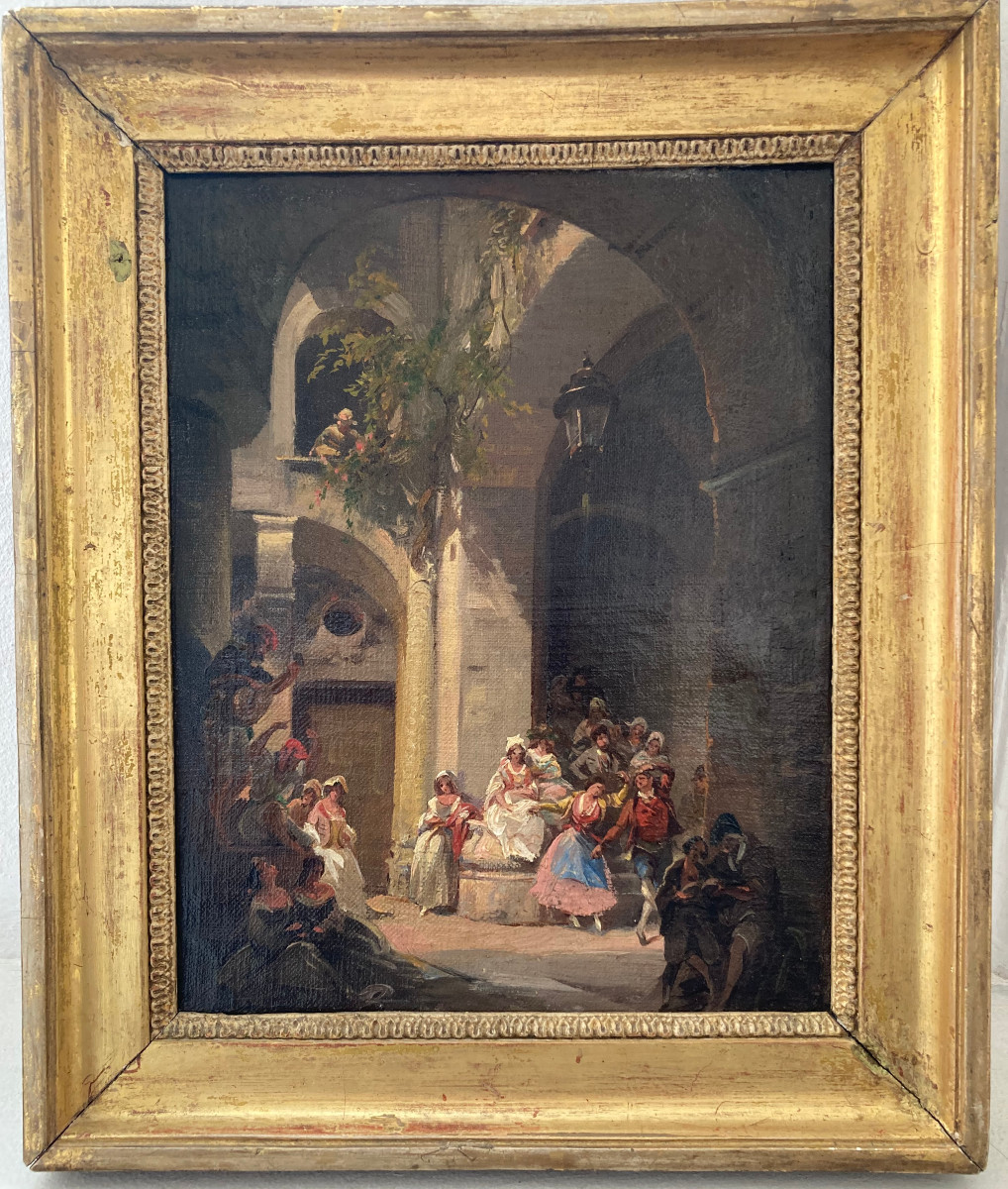 Neapolitan School, Early 19th Century. Dancers And Musicians In A Palace. Unsigned.