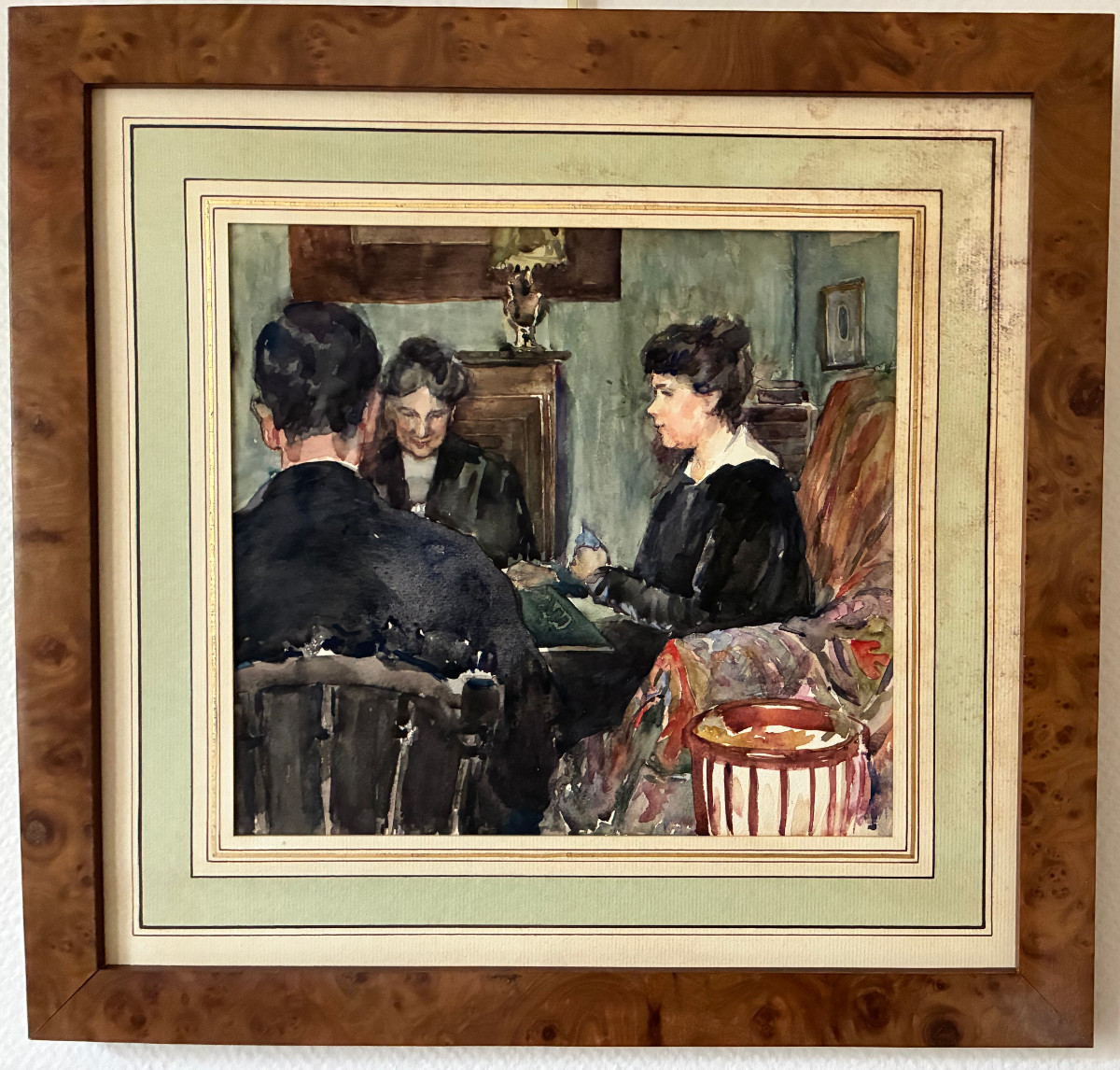 Aquarelle . joueurs de cartes . Vers 1940. non signé.-photo-5