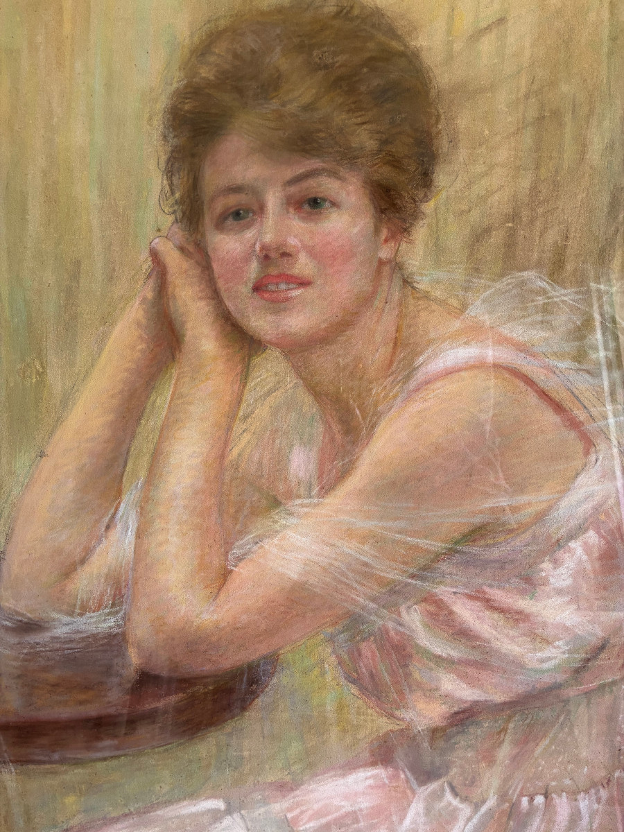 Grand et élégant pastel. Signé De Mazières 1918.-photo-1