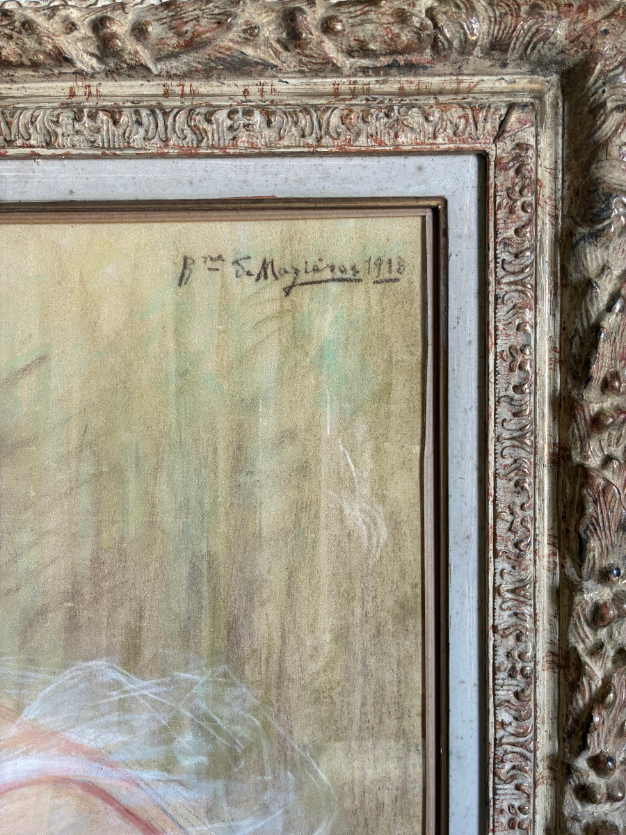Grand et élégant pastel. Signé De Mazières 1918.-photo-8