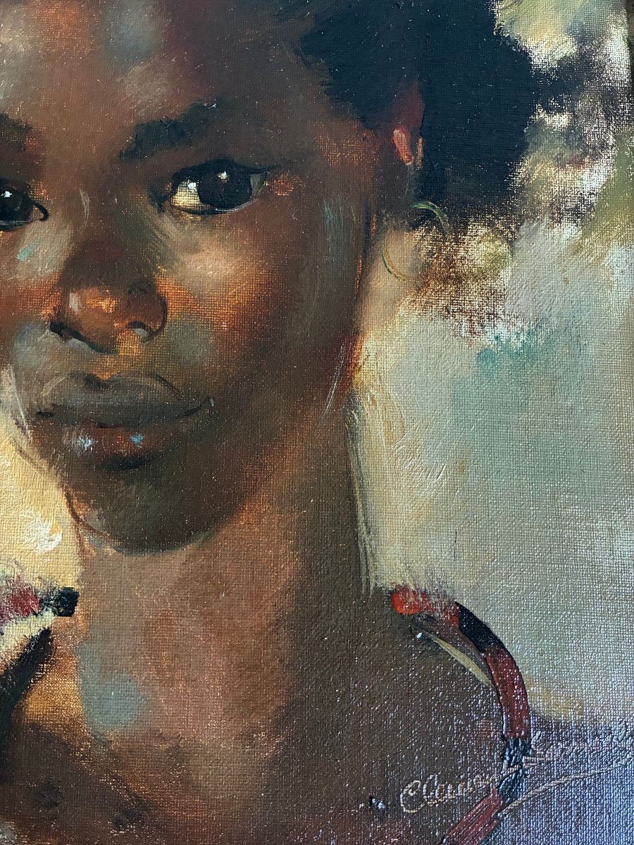 Portrait de jeune femme Africaine . Clément SERNEELS. (1912-1991). Ecole belge.-photo-1