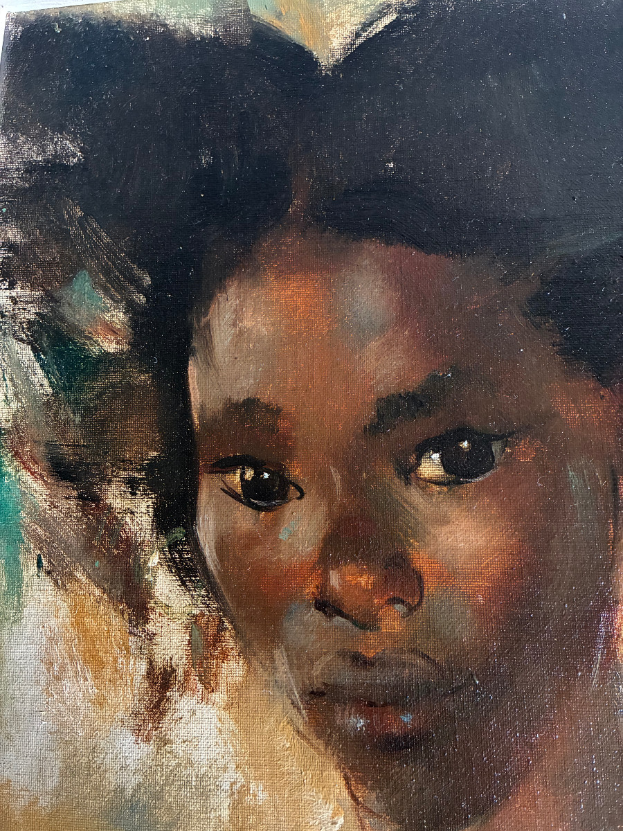 Portrait de jeune femme Africaine . Clément SERNEELS. (1912-1991). Ecole belge.-photo-3