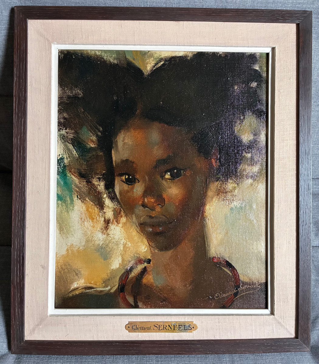 Portrait de jeune femme Africaine . Clément SERNEELS. (1912-1991). Ecole belge.-photo-4