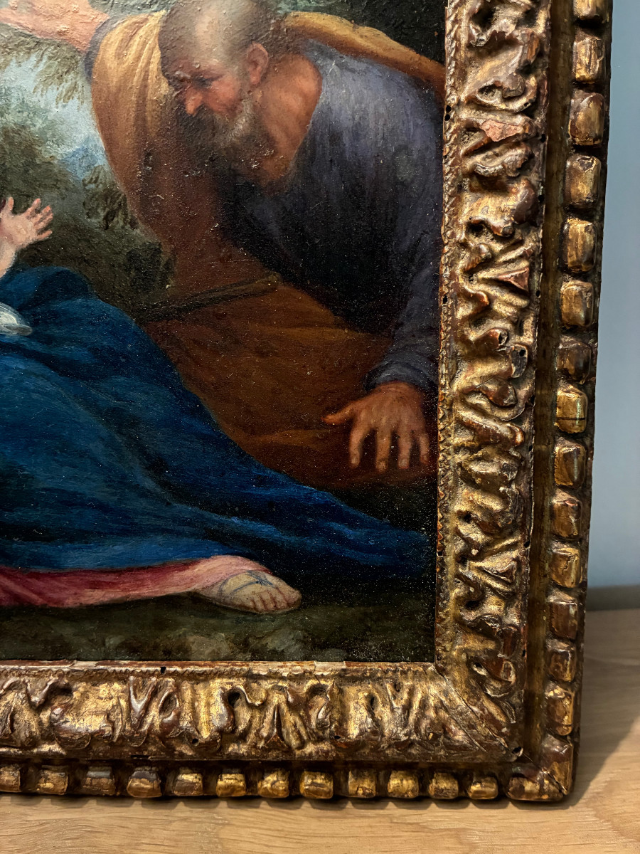 Resting During The Flight To Egypt. 17th Century. Copper, Cantarini Surround. Bolonese School.-photo-5