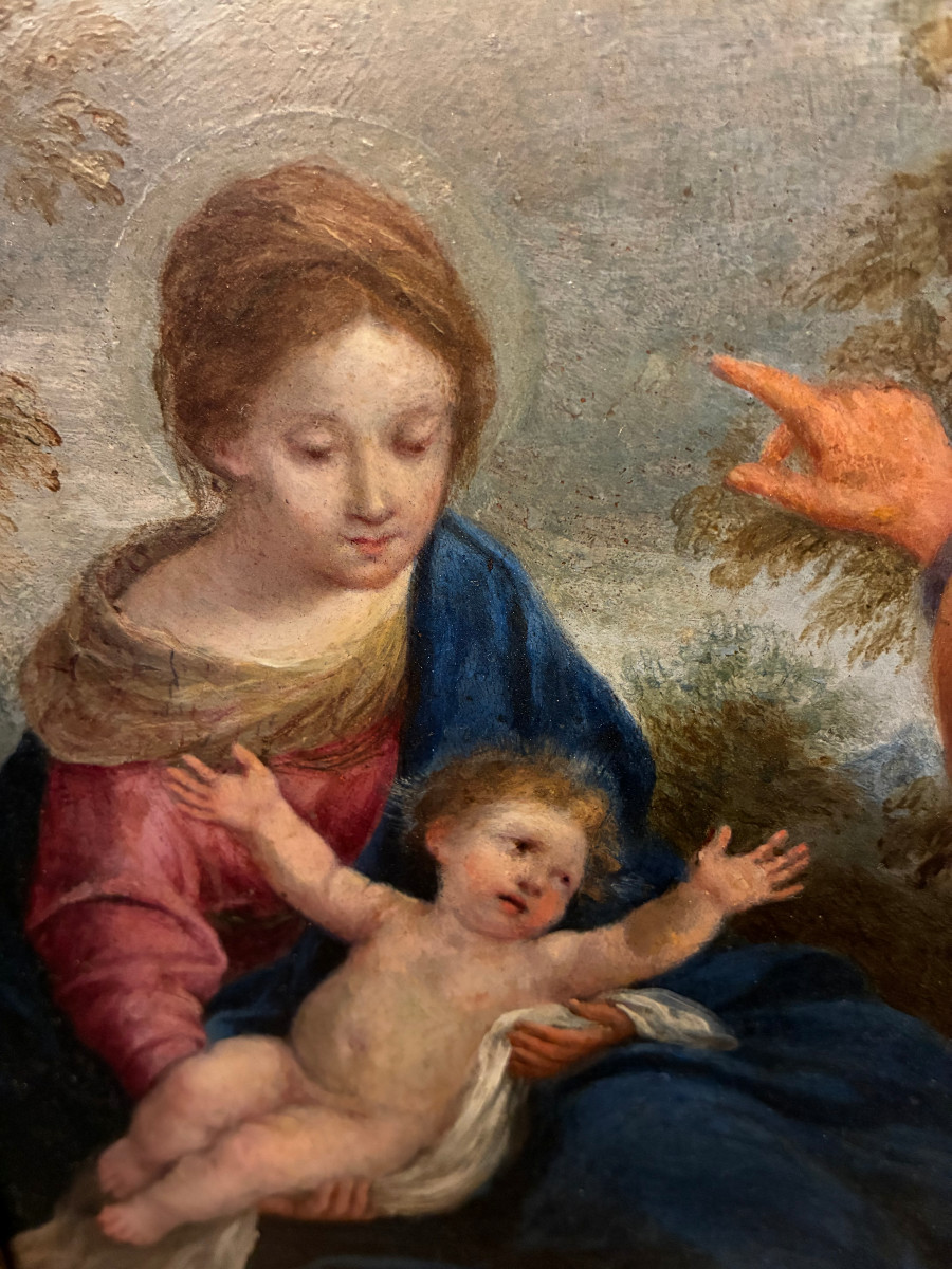 Resting During The Flight To Egypt. 17th Century. Copper, Cantarini Surround. Bolonese School.-photo-8