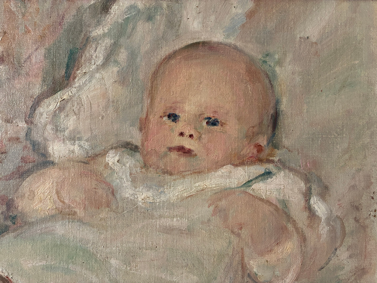 Adorable poupon. Louis Henri de Meuron. (1868-1949). Huile sur toile marouflée.-photo-4