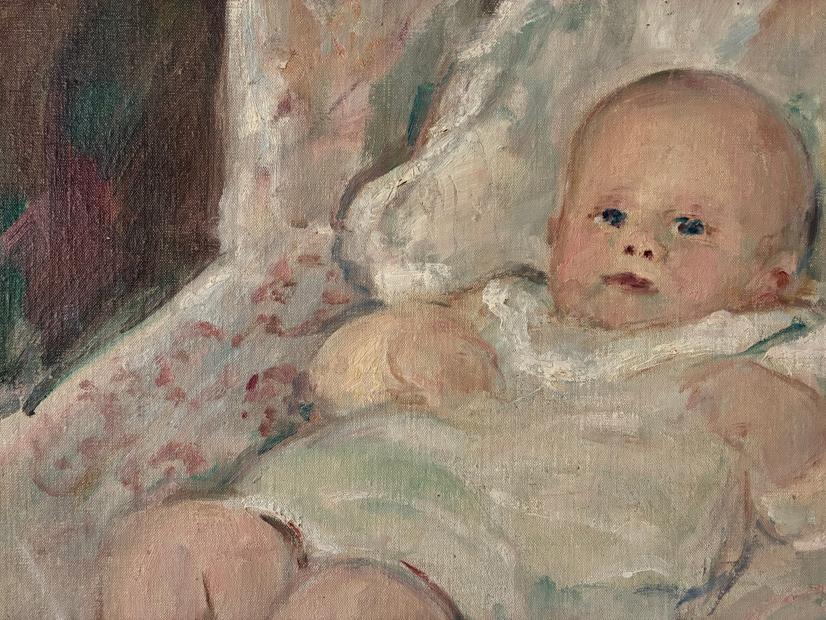 Adorable poupon. Louis Henri de Meuron. (1868-1949). Huile sur toile marouflée.-photo-3