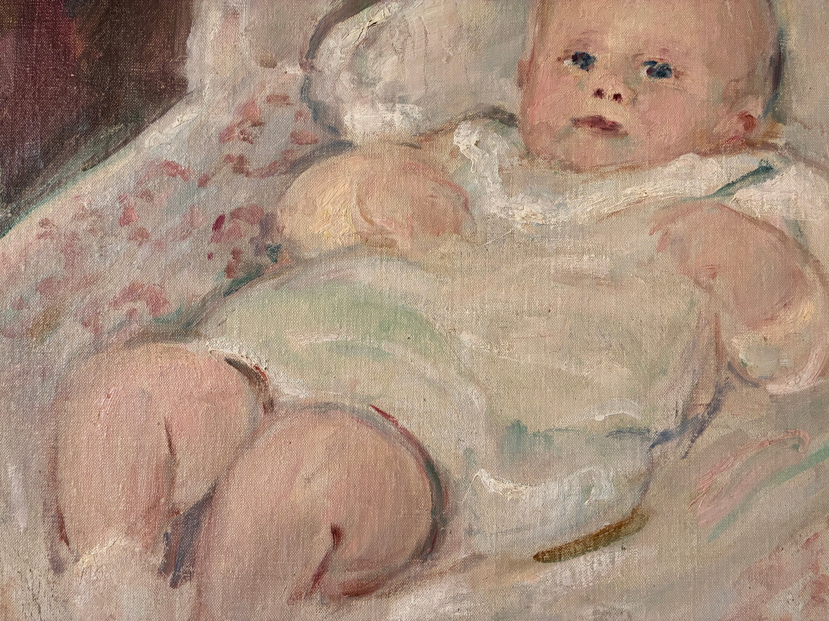Adorable poupon. Louis Henri de Meuron. (1868-1949). Huile sur toile marouflée.-photo-5