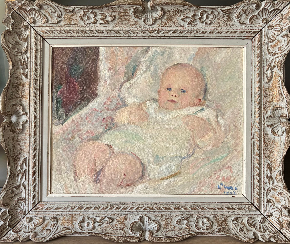 Adorable poupon. Louis Henri de Meuron. (1868-1949). Huile sur toile marouflée.-photo-8