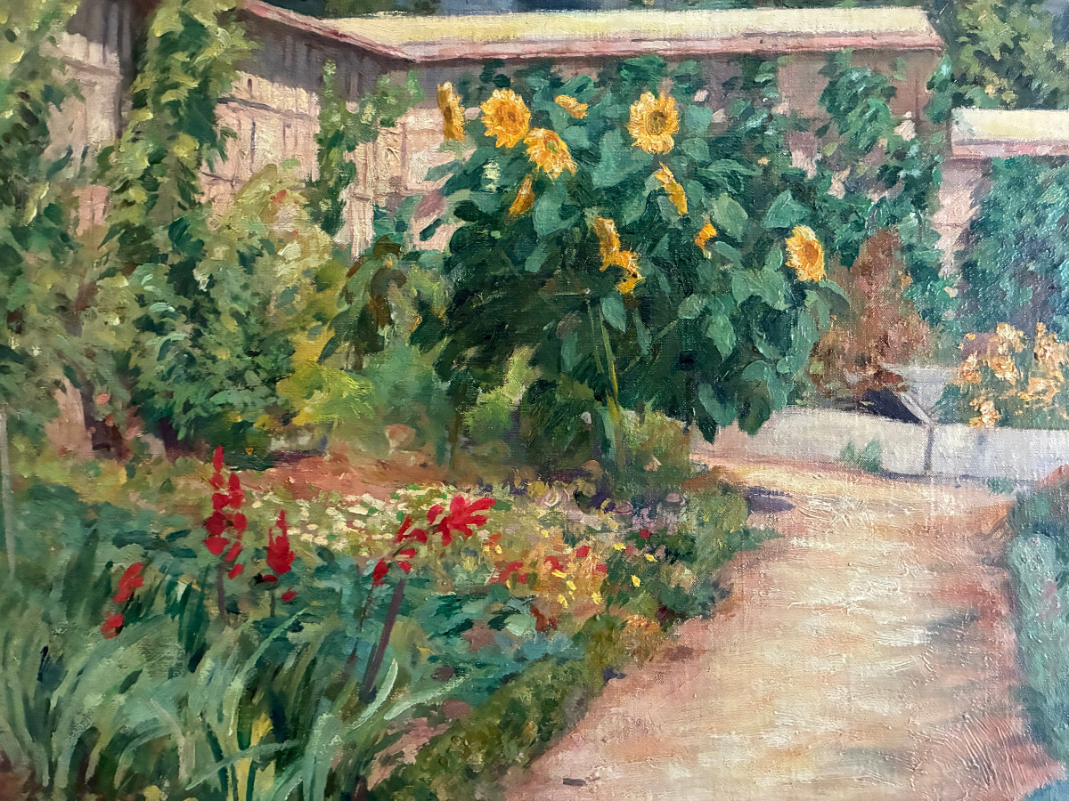 La visite au jardin. Huile sur toile impressionniste de  Henri Charles Julien Havet. Vers 1890.-photo-6