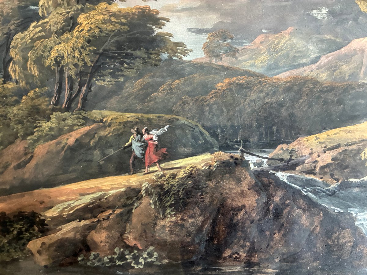 Coup de vent avant l' orage. Gouache Ecole Française du début du  XIXème siècle .-photo-3