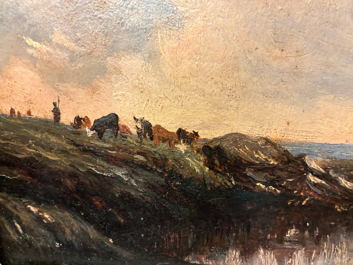 Paysage animé  milieu du XIXe siècle. probablement Victor Dupré.-photo-4