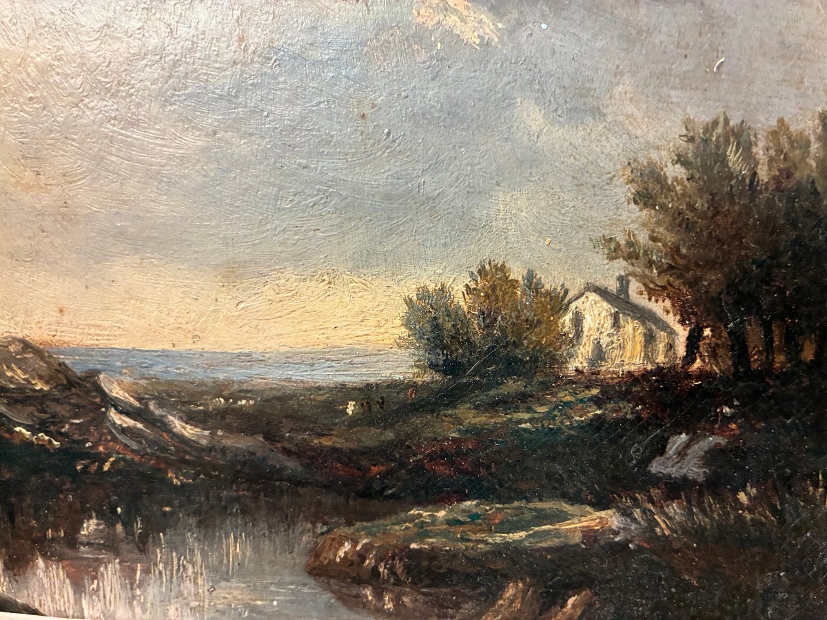 Paysage animé  milieu du XIXe siècle. probablement Victor Dupré.-photo-1
