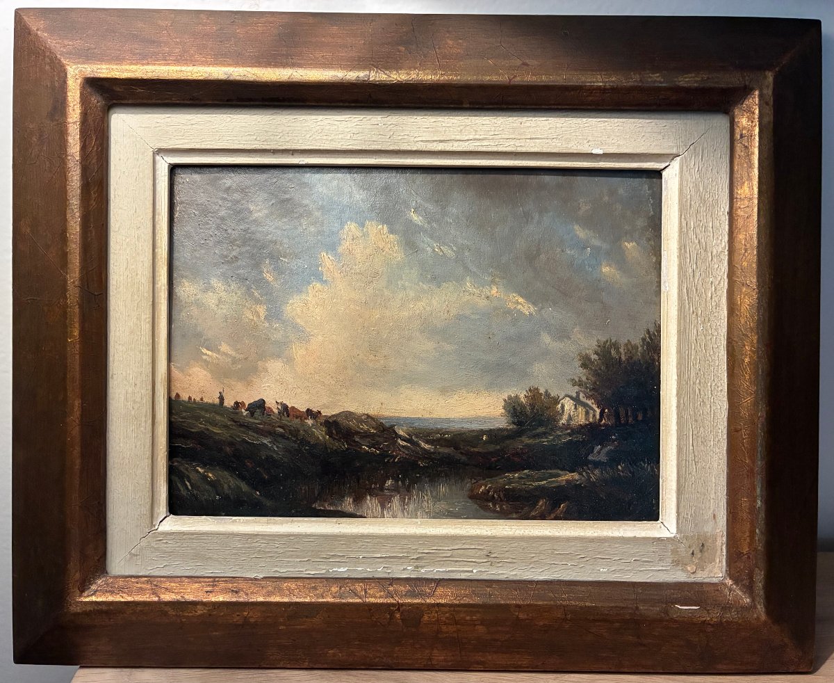 Paysage animé  milieu du XIXe siècle. probablement Victor Dupré.