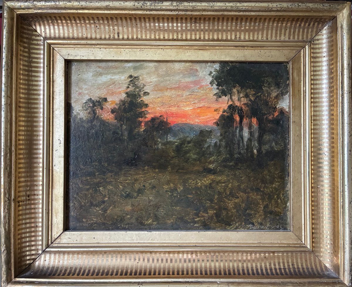 Paysage crépusculaire,  Désiré Lucas. (1869-1949). Ecole Française.