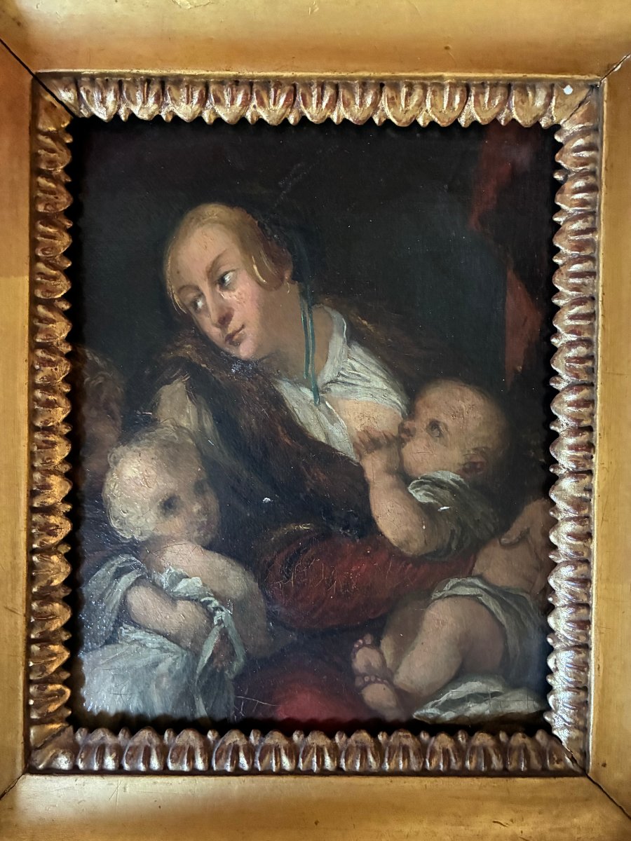 La charité. Suiveur de Goltzius Geldorp ( 1553- 1618 ).-photo-2