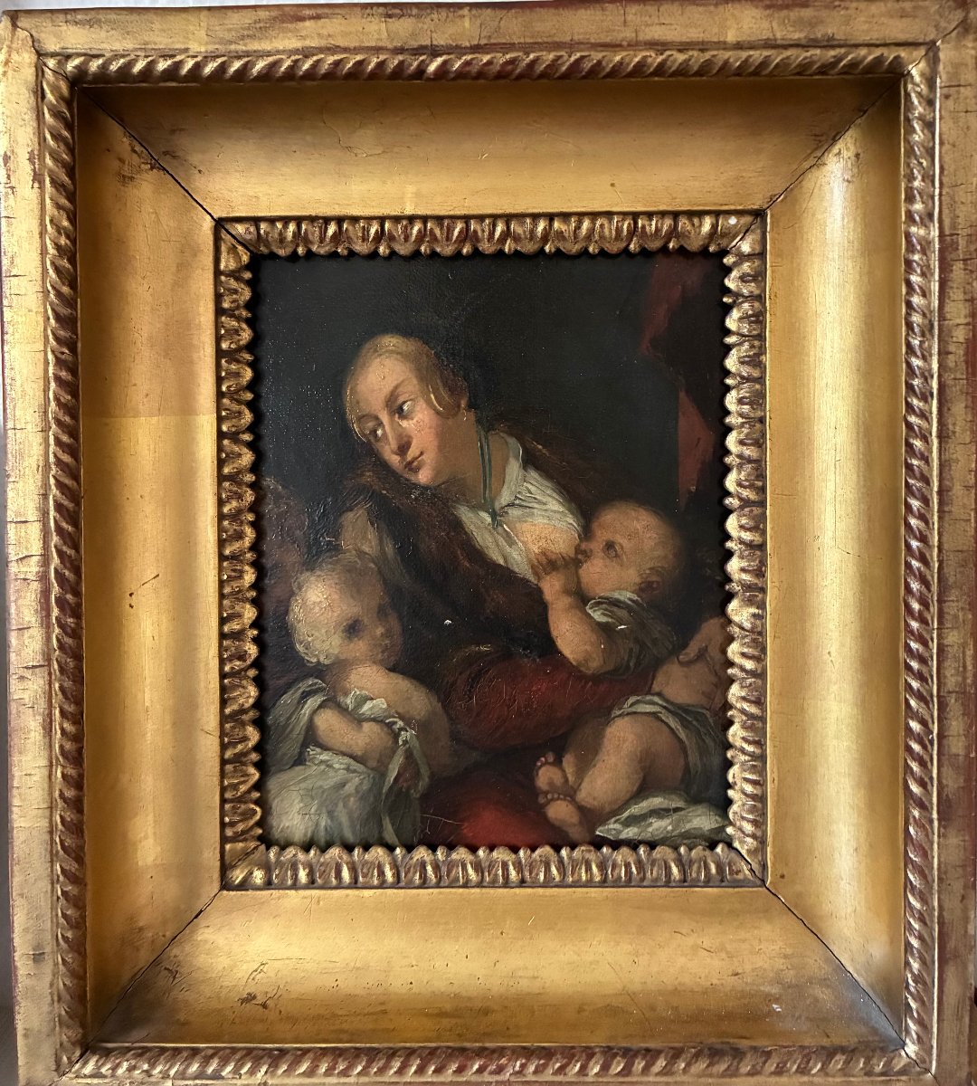 La charité. Suiveur de Goltzius Geldorp ( 1553- 1618 ).-photo-4