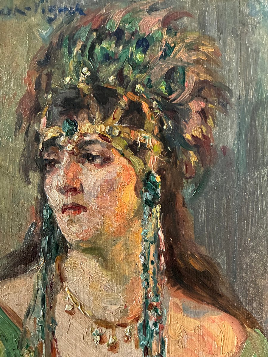 Portrait  d'une Orientale . Humbert-Vignot Léonie. Ecole Lyonnaise.-photo-4