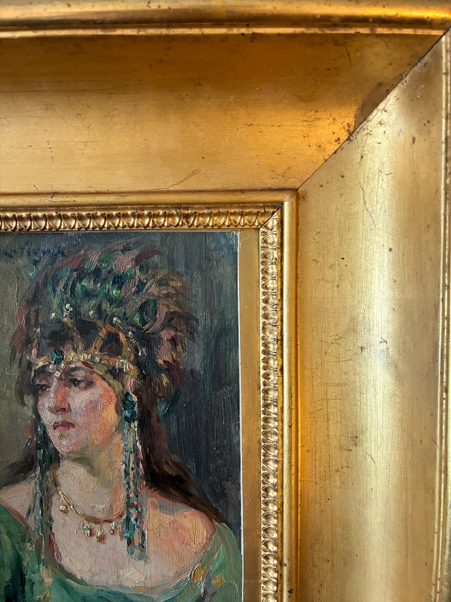 Portrait  d'une Orientale . Humbert-Vignot Léonie. Ecole Lyonnaise.-photo-2