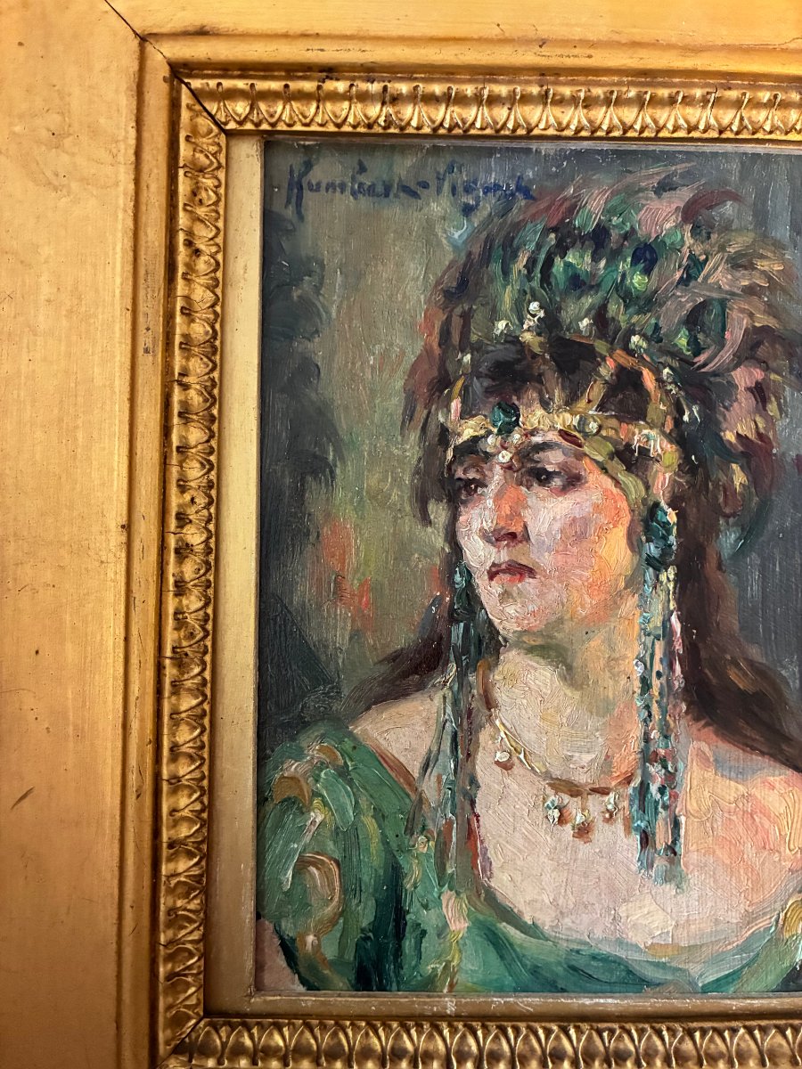 Portrait  d'une Orientale . Humbert-Vignot Léonie. Ecole Lyonnaise.-photo-3