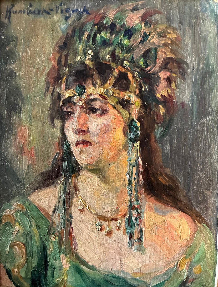 Portrait  d'une Orientale . Humbert-Vignot Léonie. Ecole Lyonnaise.-photo-6