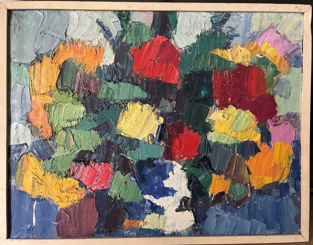 Oil On Canvas, Circa 1950. Abstract Composition. Unsigned.-photo-2