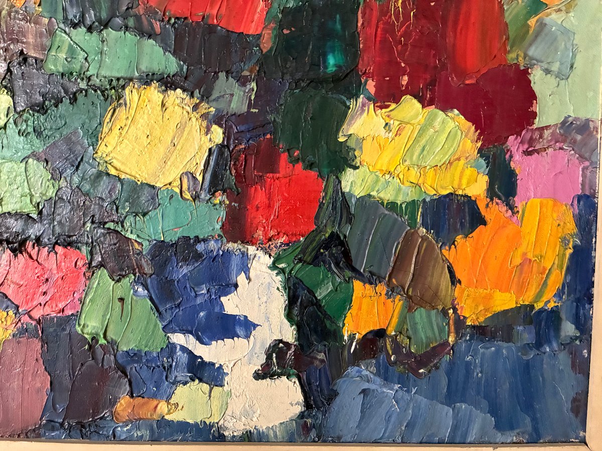 Oil On Canvas, Circa 1950. Abstract Composition. Unsigned.-photo-4