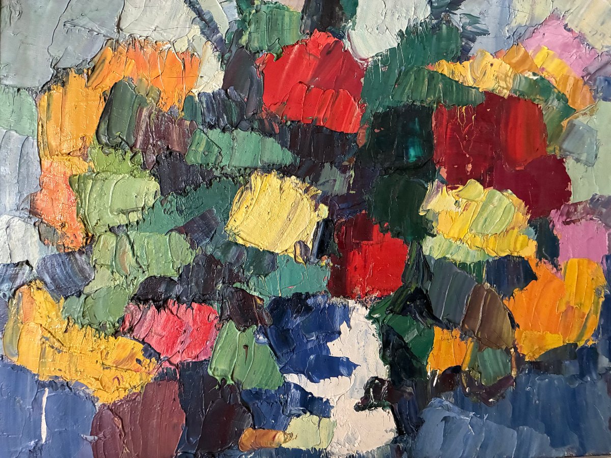 Oil On Canvas, Circa 1950. Abstract Composition. Unsigned.-photo-3