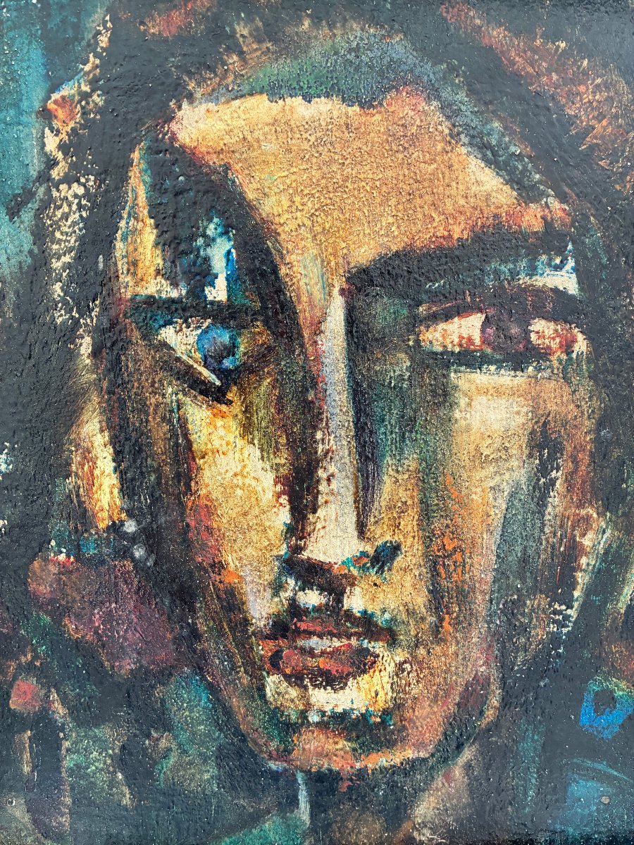 Small Modernist Portrait. Painting From The 1940s. Unsigned.-photo-3