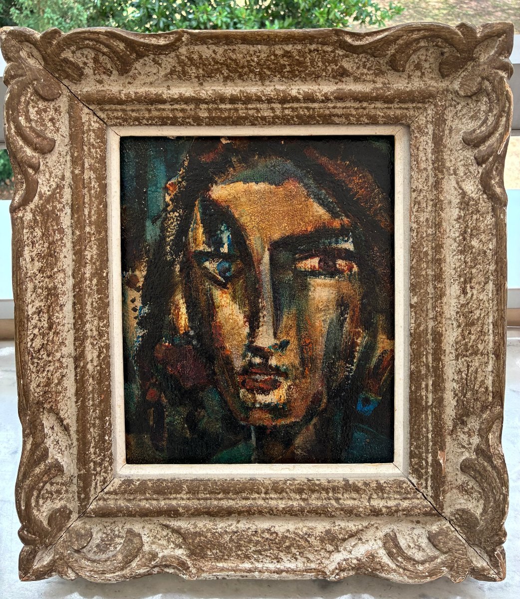 Small Modernist Portrait. Painting From The 1940s. Unsigned.-photo-3
