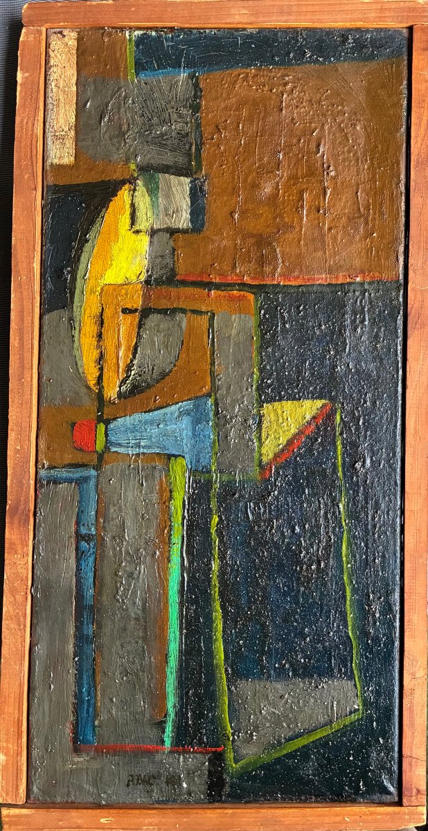 Oil On Canvas. Signature To Be Deciphered. 1948. Abstract Composition.-photo-8
