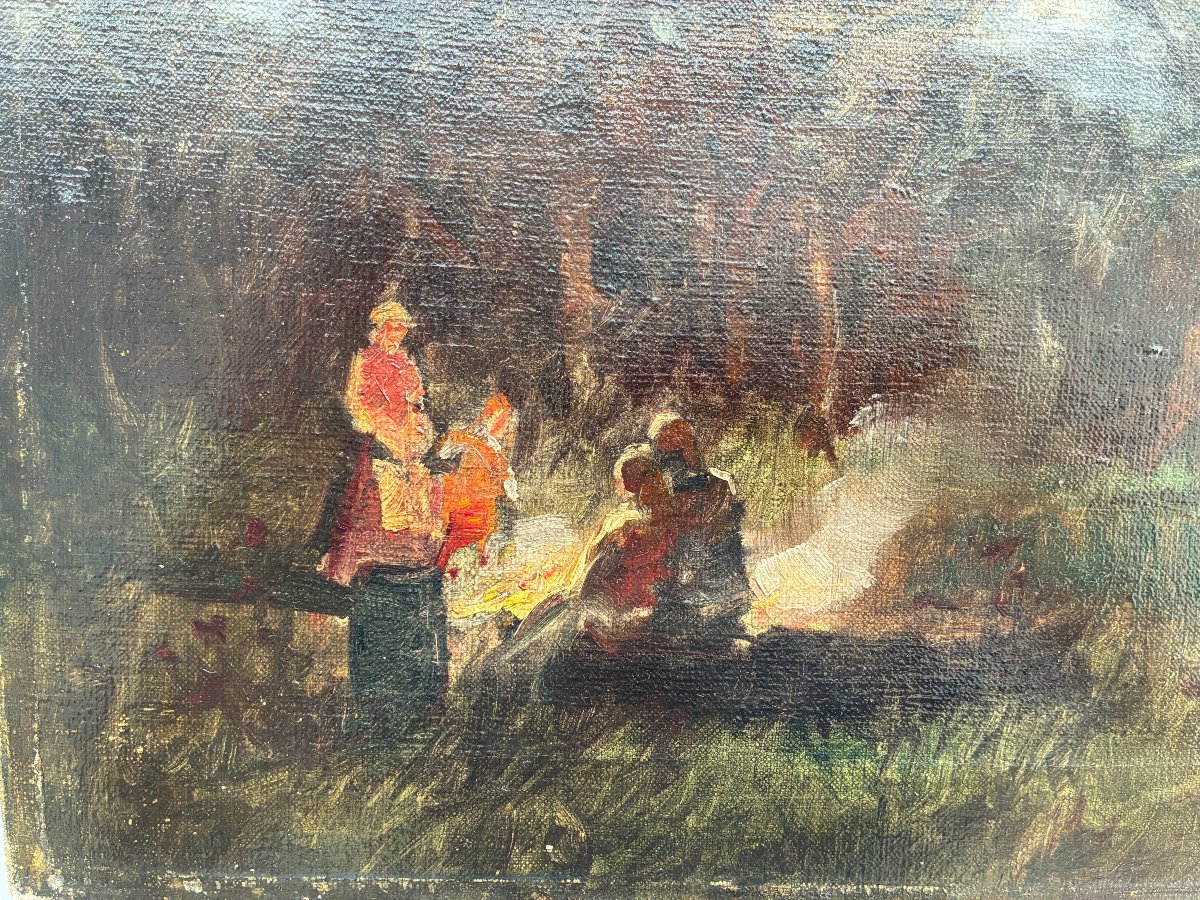 Clair de lune autour du feu. Ecole de L 'est du XXème . signé ?-photo-2